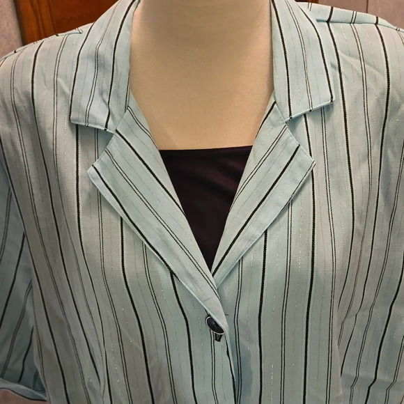 Gloria Lance Blouse Mint Green Black Stripes Size 3X Short Sleeve Built in Tank - Picture 2 of 13